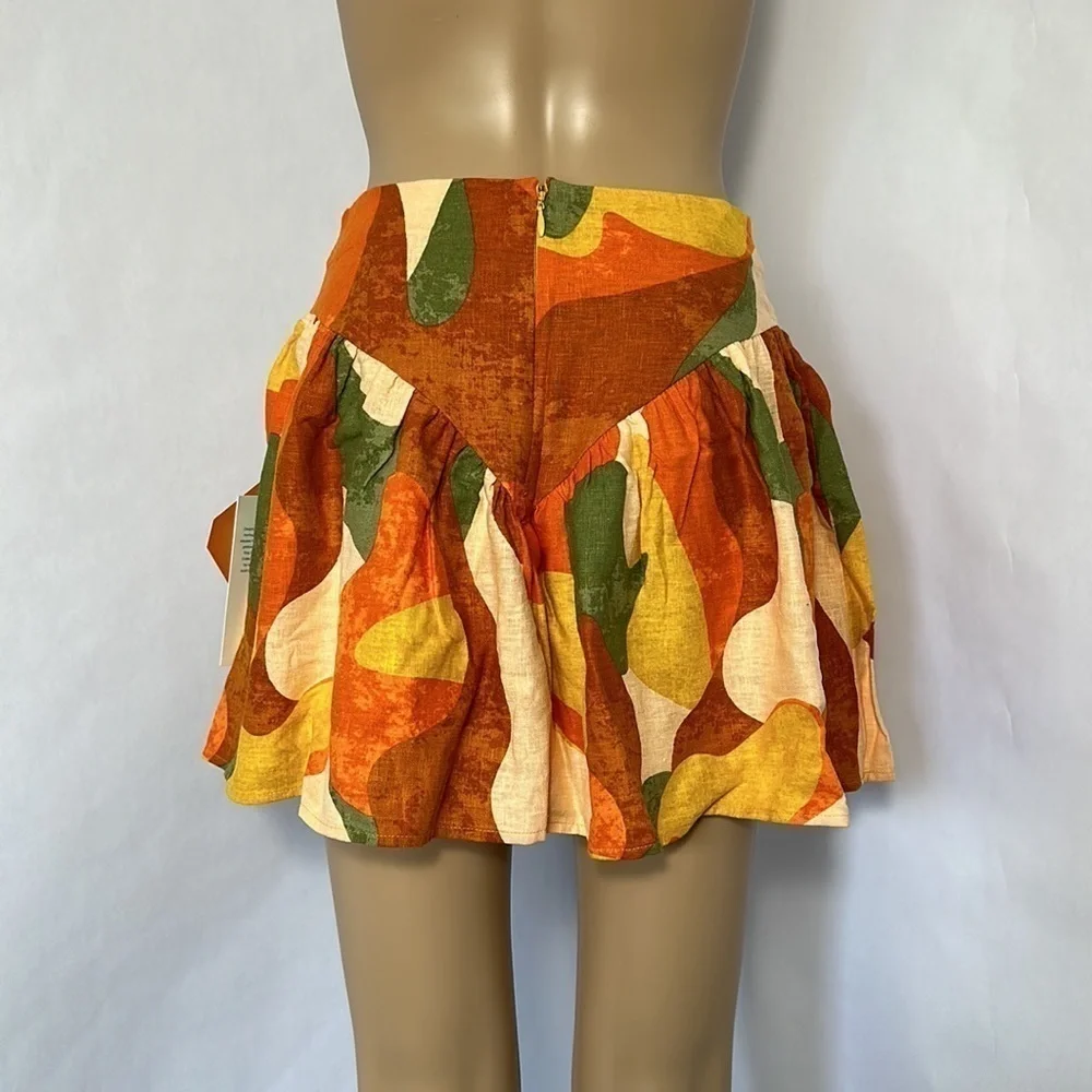 Fe Noel Women's Mixed Paint Print Mini Skirt Orange/Brown/Peach - Picture 2 of 4